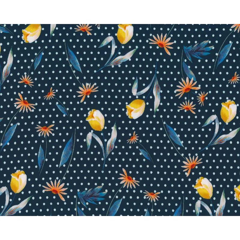 Viskosestoff FLOWER DOT, Tulpen-Punkte-Muster, nachtblau