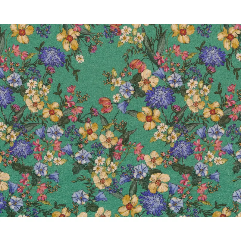 Viskosestoff FLOWER PRINT, Blumen, grün