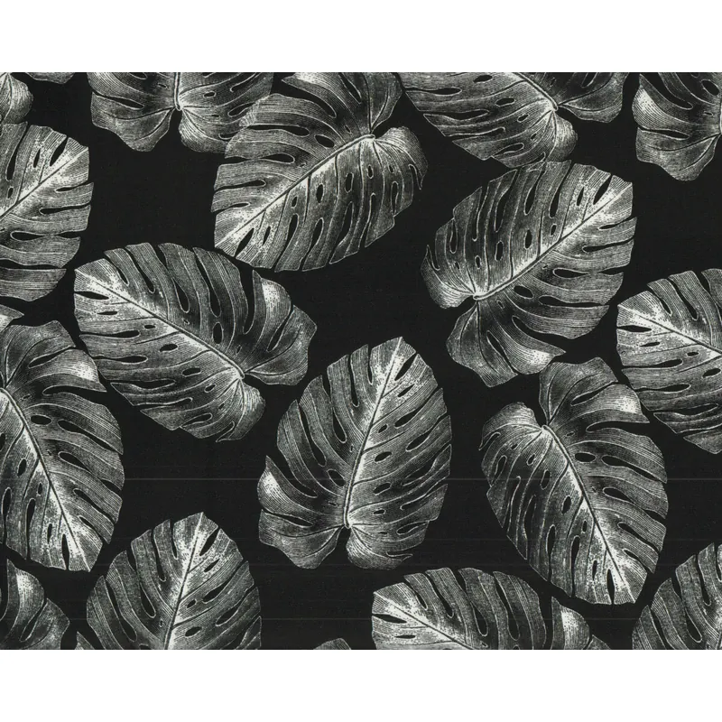 Viskosestoff VIKA, Monstera-Blätter, schwarz, Hilco