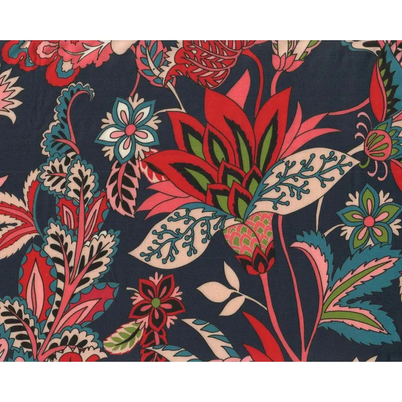 Viskosetwillstoff VERENA, Comic-Blumen, dunkelblau, Hilco