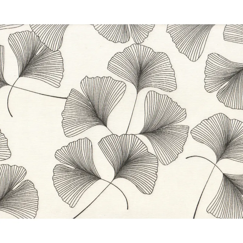 Wachstuch-Baumwollstoff ANNA STAR GINKGO, Gingkoblätter, weiß-schwarz