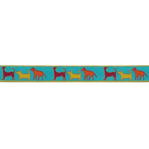 Webband DOGS, Hunde, 22 mm breit, türkis-orange