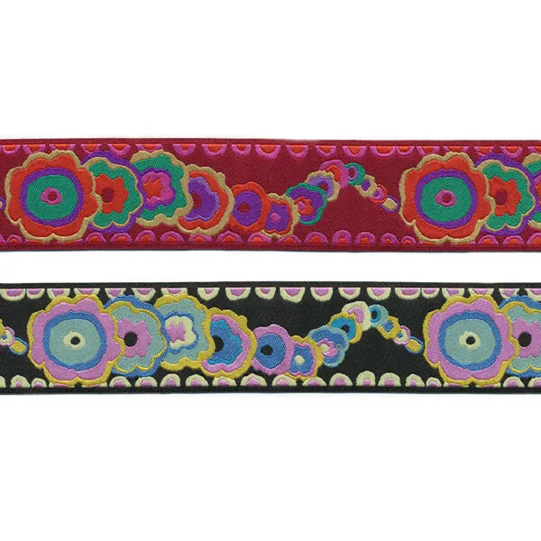 Webband FLORAL KITE, Comic-Blüten, 38 mm breit, 2 Farben