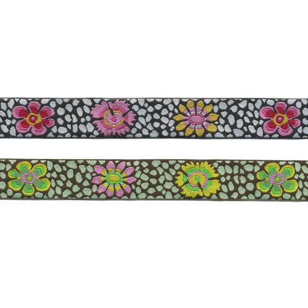 Webband GUINEA FLOWER, Blumen auf Tupfen-Grund, 22 mm breit, 2 Farben