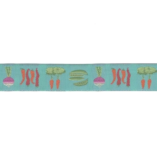 Webband SPRING VEGGIES, Gemüse, 23 mm breit, türkis-orange