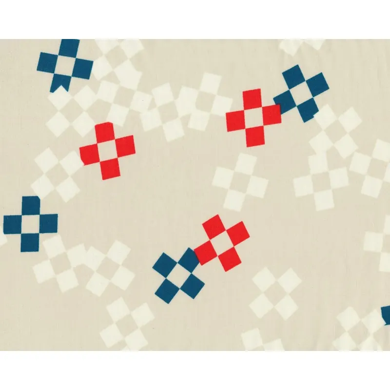 Weich fließender Viskosestoff FROCK, Quadrat-Blumen, creme-gedecktes blau