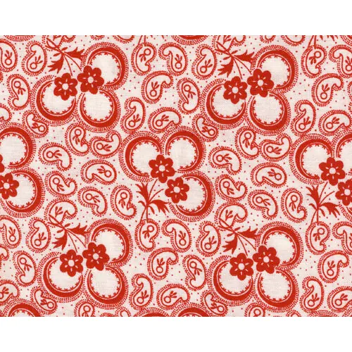 Westfalenstoff "Barcelona" mit Blumen und Paisleys, weiß-rot
