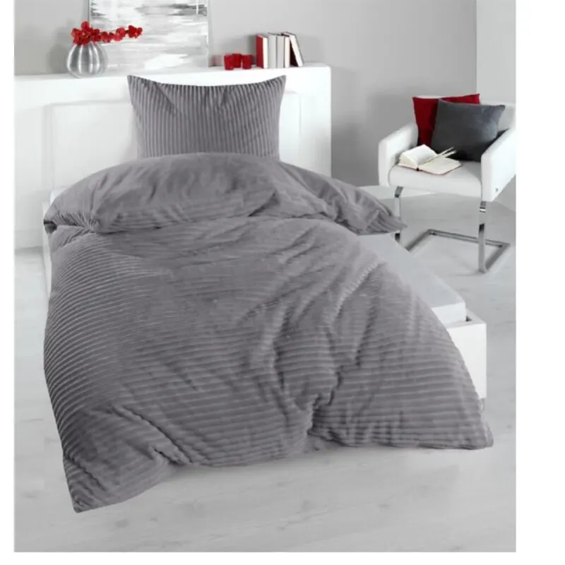 Winter Wende Bettwäsche 2 teilig Cashmere Cord Optik Reißverschluss 135 x200 cm + 80 x80 cm Silber