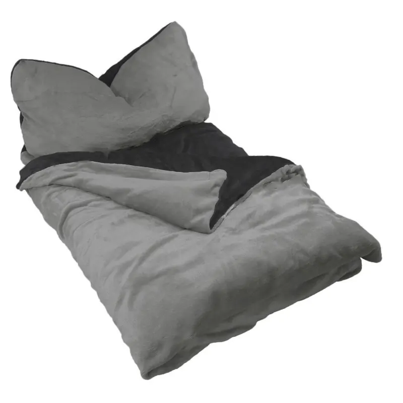 Winter Wende Bettwäsche 2 teilig Cashmere Touch Reißverschluss 135 x200 cm + 80 x80 cm Grau / Schwarz