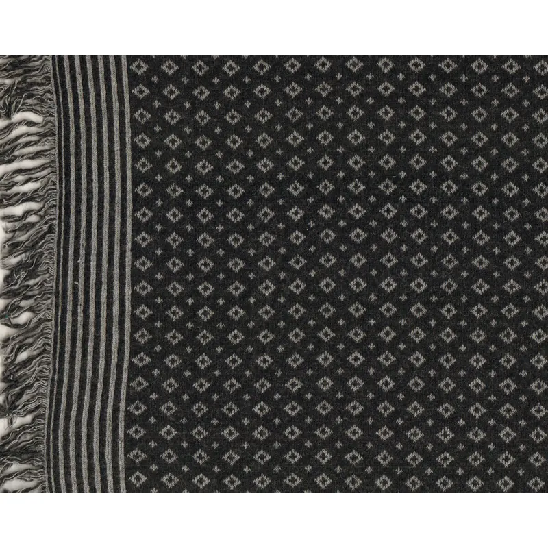 Woll-Strick-Jacquard mit Fransen VIKTOR, Rauten, schwarz