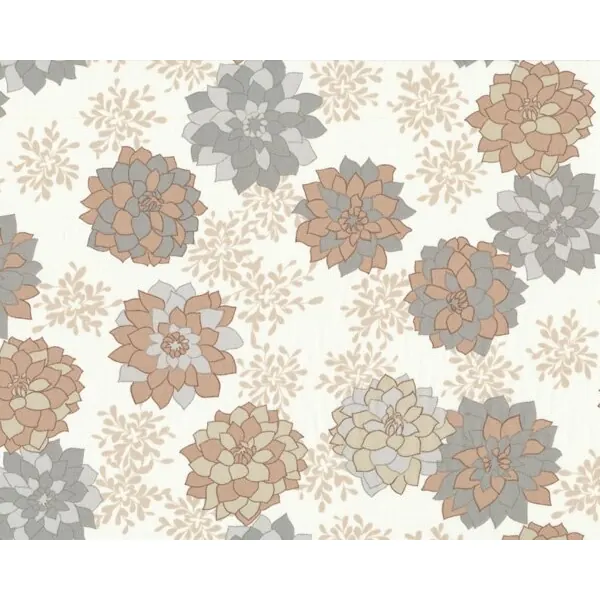Zarter, edler Batist "Nest" mit Dahlien und Blüten-Blätter-Sternen, beige-grau