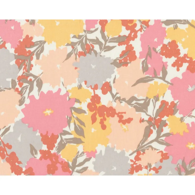 Zarter, edler Batist, Voile GOSSAMER, Blüten-Silhouetten, altrosa-pastellgelb