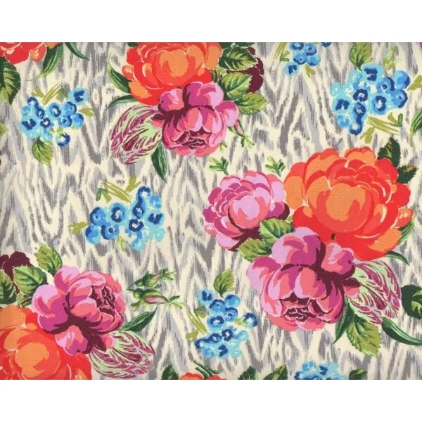 Zarter, edler Batist, Voile HAPI TAPESTRI ROSE mit Rosen, orange-pink-grau