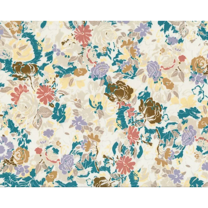 Zarter, edler Batist, Voile MILLEFIORI, kleine Rosenblüten, petrol-creme