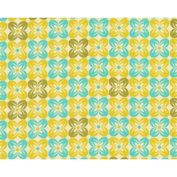 Zarter, edler Batist, Voile "Notting Hill" mit Blüten-Vierecken, pastellgelb-helles türkis