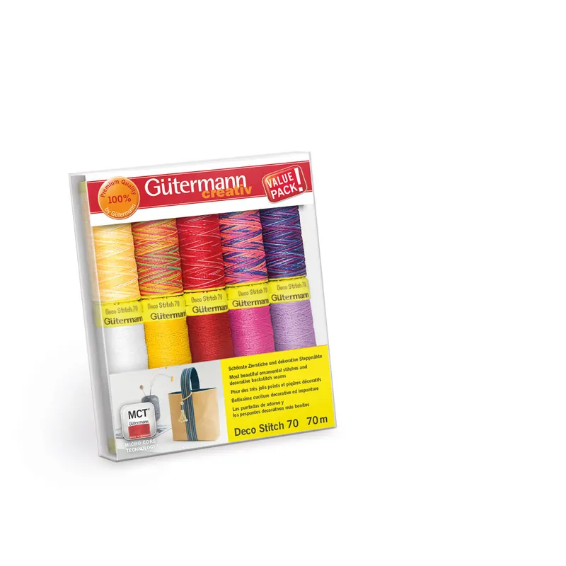 Zierstichfadenset DECO STITCH 70, Mix gelb-rot, 10 Garne, Gütermann