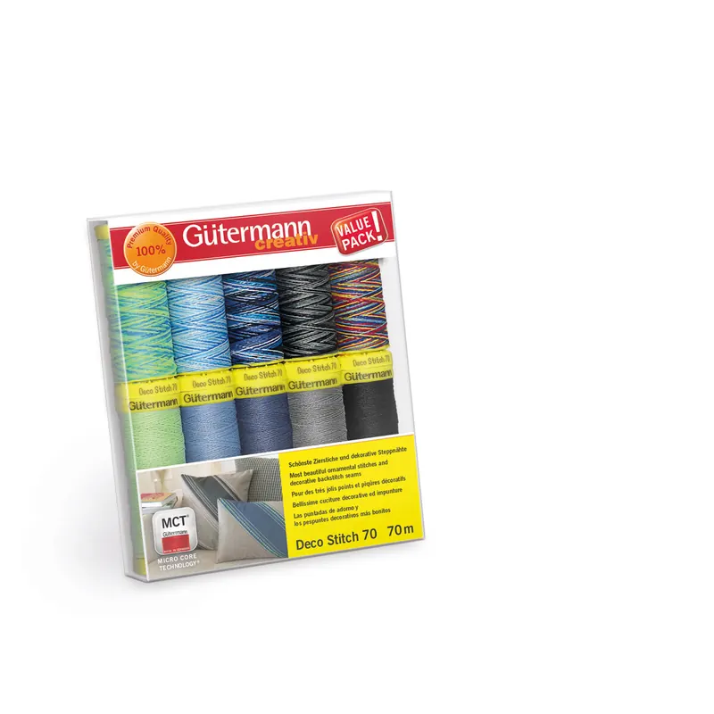 Zierstichfadenset DECO STITCH 70, Mix grün-blau, 10 Garne, Gütermann